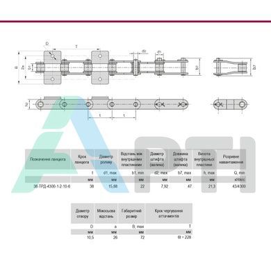 Ланцюг для транспортерів ТРД 38-4300-1-2-10-6 (216 L), довжина 8,208 м