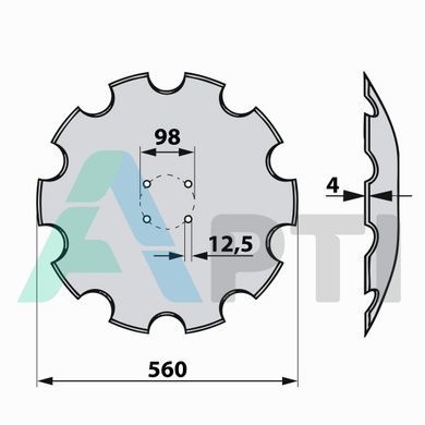 Диск ромашка 560 мм 4 отвіра EXL (дискова борона Farmet Triton, Agrisem)