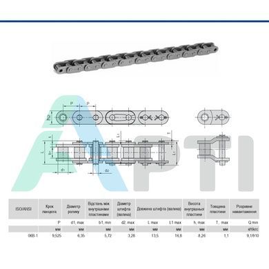 Ланцюг привідний роликовий ПР-9,525-910, ISO 06B-1 (5,00м)